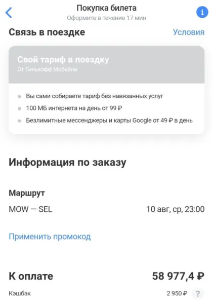 Покупка билета: тарифы, маршрут, оплата